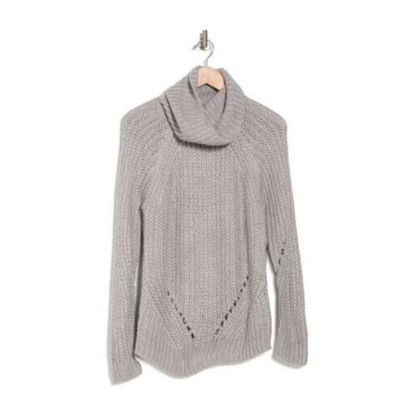 Cloth by Design Women's Long Sleeve Pointelle Turtle Neck Sweater Grey Small - Picture 1 of 6